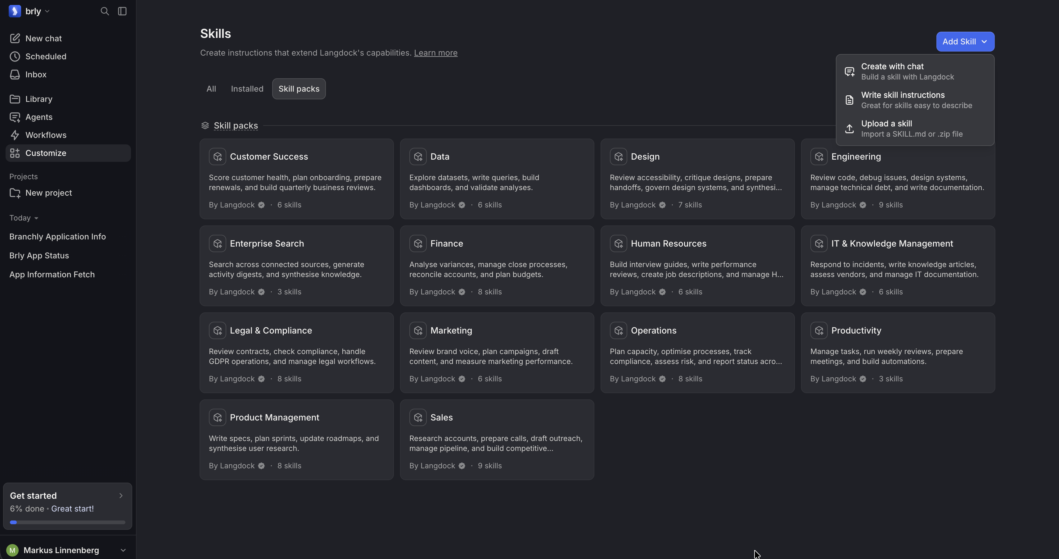 Langdock Skills-Übersicht zum Hinzufügen benutzerdefinierter Workflows